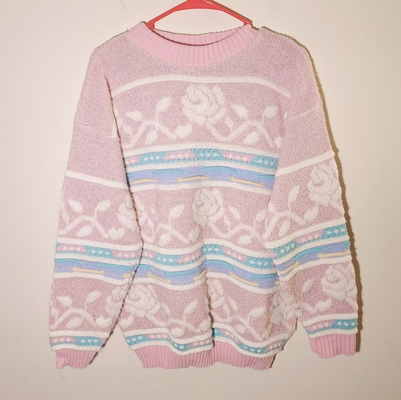 Vintage Sweaters - Vintage 80s Fairy Kei Pastel Rose Sweater